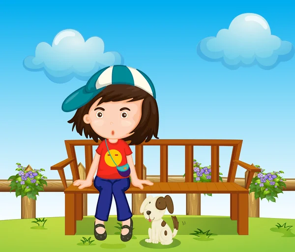 Дівчина і її домашня тварина в парку — стоковий вектор