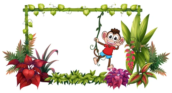 Un mono sonriente y plantas — Vector de stock