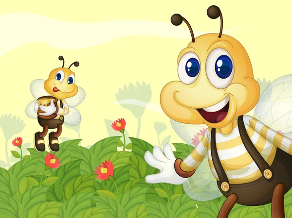 Abejas en el jardín — Vector de stock