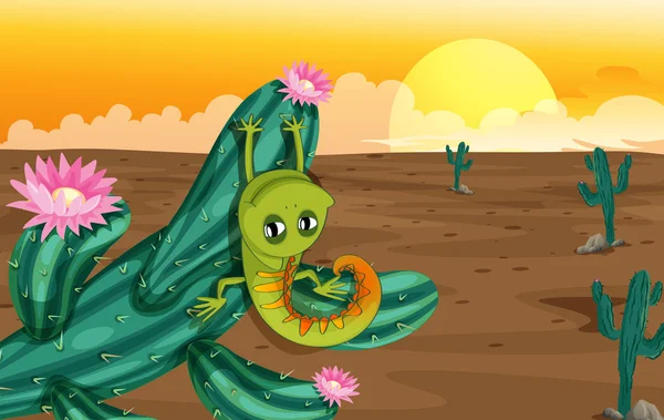 Ein Kaktus mit Eidechse — Stockvektor