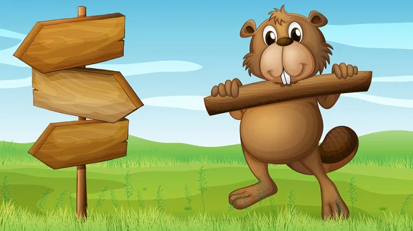 ahşap bir parça ile tepelerde bir kunduz