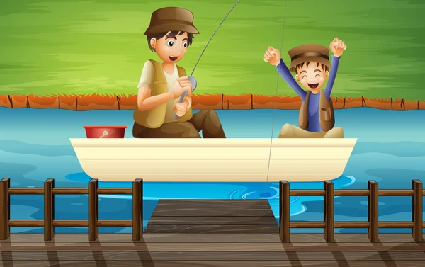 捕捉鱼的孩子 — 图库矢量图片