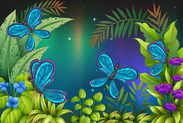 Ein Garten mit vielen Schmetterlingen — Stockvektor