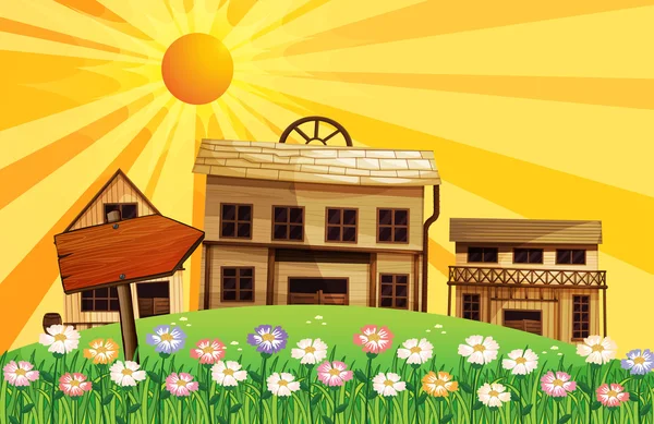 Mahalle evleri ve güneşin ışınları — Stok Vektör