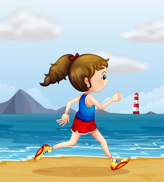 A girl jogging at the beach — Stock Vector