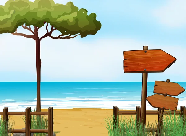 Sahilde ahşap ok levhaları