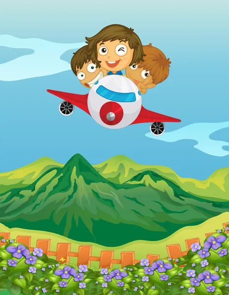 Kids and an airplane — Stock Illustration Kids and an airplane Royalty Free Stock Illustrations