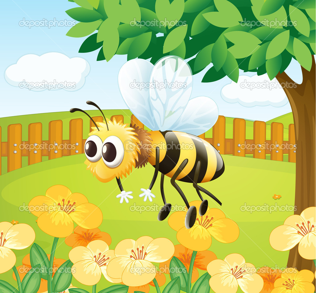 A bee in a fenced garden