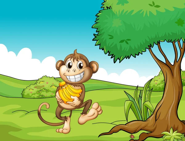 Un singe heureux avec des bananes — Image vectorielle