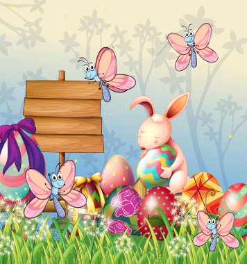 bunny ve Paskalya yumurtası ile Bahçe kelebekler