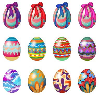Easter eggs with designs and ribbons clipart