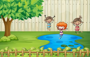 bir su birikintisi içinde yüzmeye kızlar