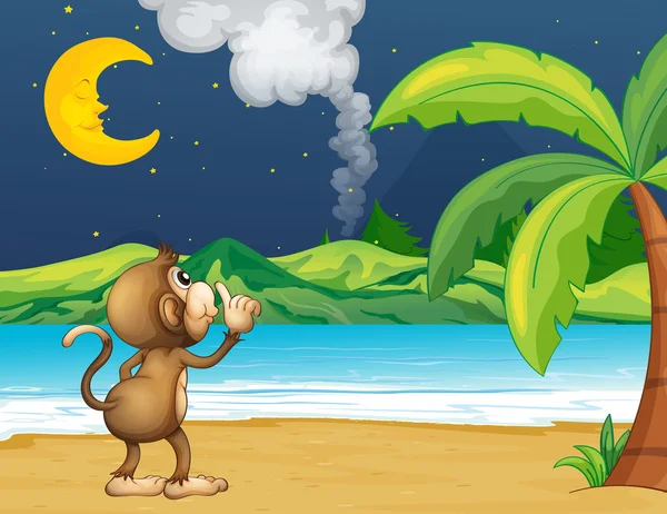 Bir monkey plaj gezinme — Stok Vektör