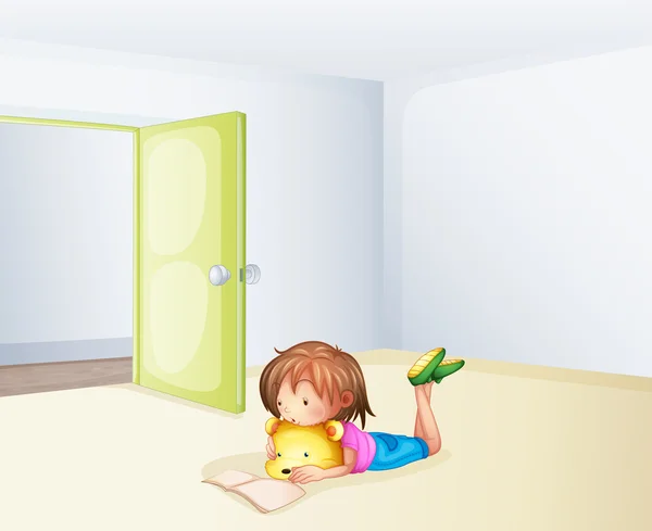 Una chica estudiando en una habitación — Vector de stock