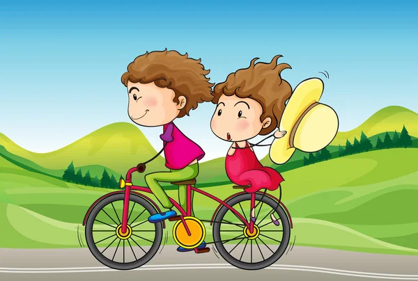 A girl and a boy riding in a bike — Stock Vector