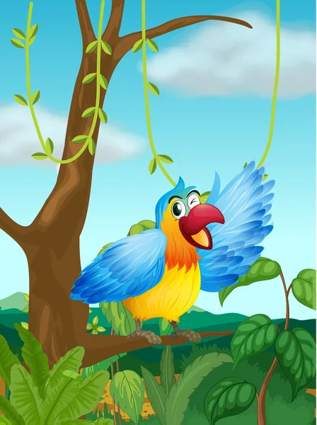 A colorful parrot in the forest — Stock Vector