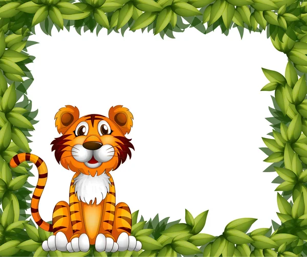 A tiger sitting in a leafy frame — Stock Vector