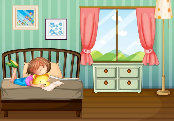 A girl studying in her room — Stock Vector