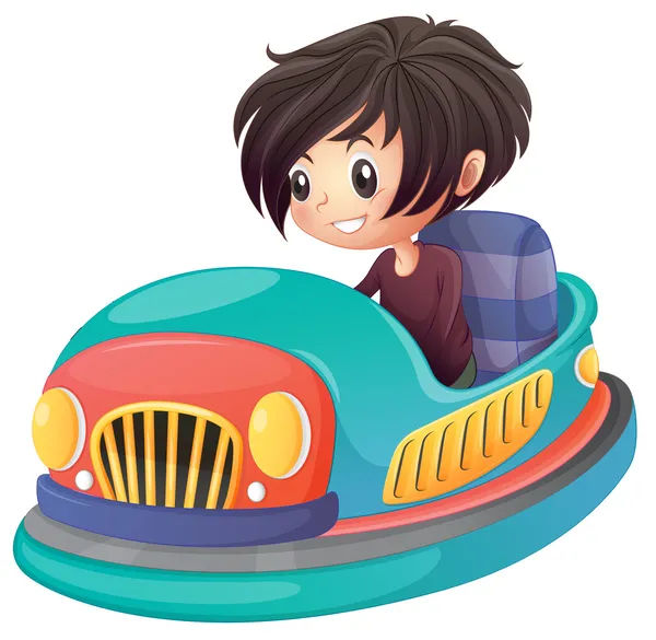 Un niño conduciendo coche de parachoques — Vector de stock