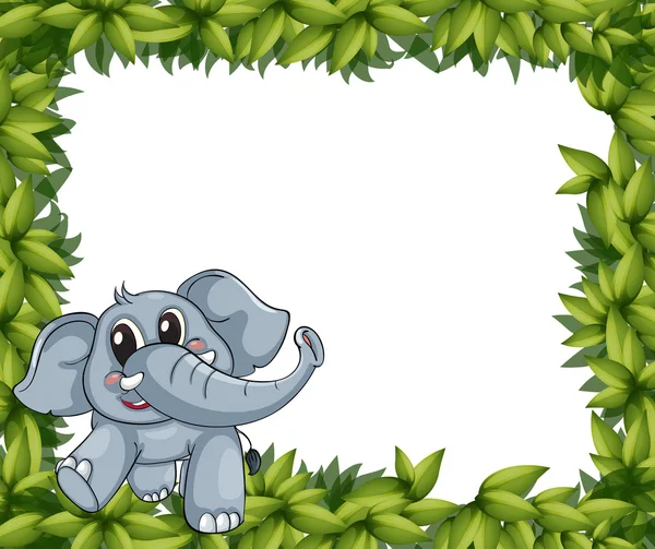 웃는 코끼리와 식물 프레임 — 스톡 벡터