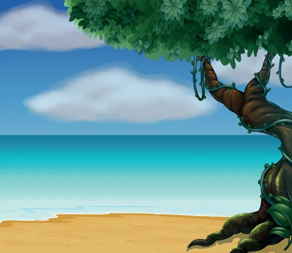 Een boom en een prachtig strand — Stockvector
