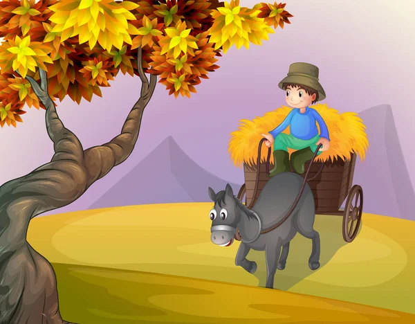 A boy and a horse buggy — Stock Vector