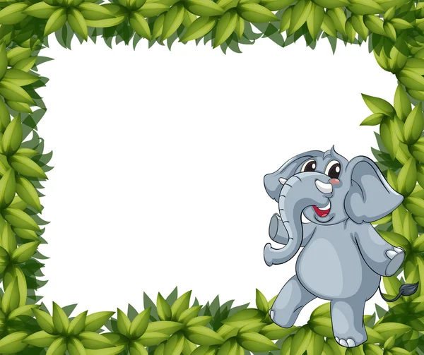 Ein lächelnder Elefant und Pflanzenrahmen — Stockvektor