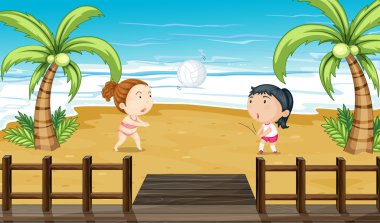 iki kız voleybol oynarken