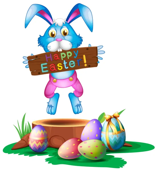 Un conejo sosteniendo un saludo de Pascua — Vector de stock