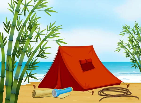 Camping en la playa — Vector de stock