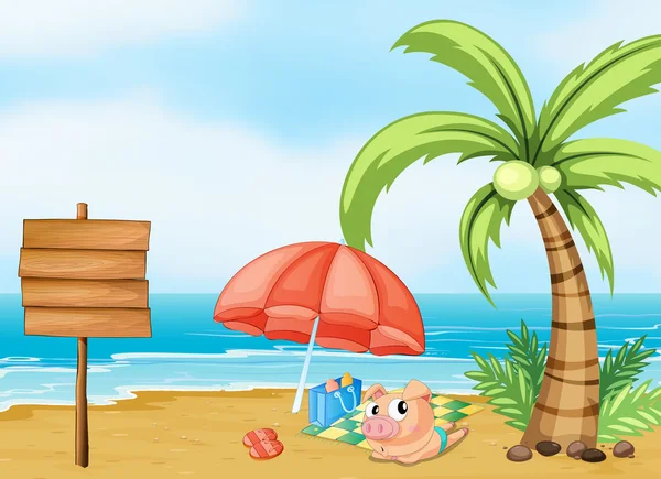 Un cerdo cerca de la playa — Vector de stock