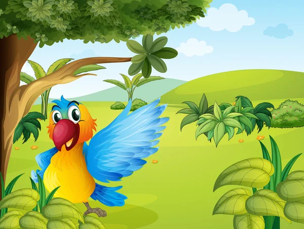 Um papagaio colorido na floresta —  Vetores de Stock