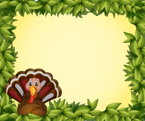 A turkey in a leafy frame border — Stock Vector