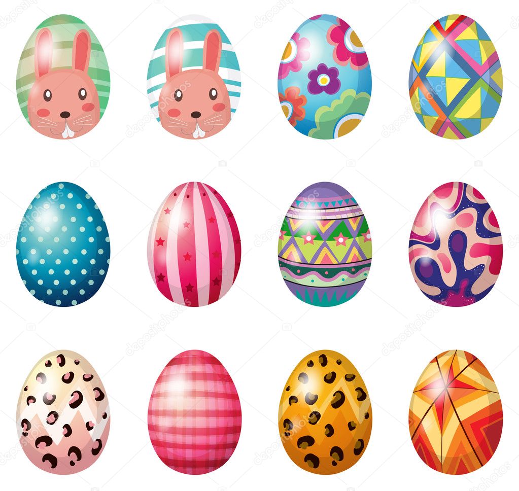 Illustrazione delle uova di Pasqua con disegni colorati su sfondo bianco — Vettoriali di interactimages