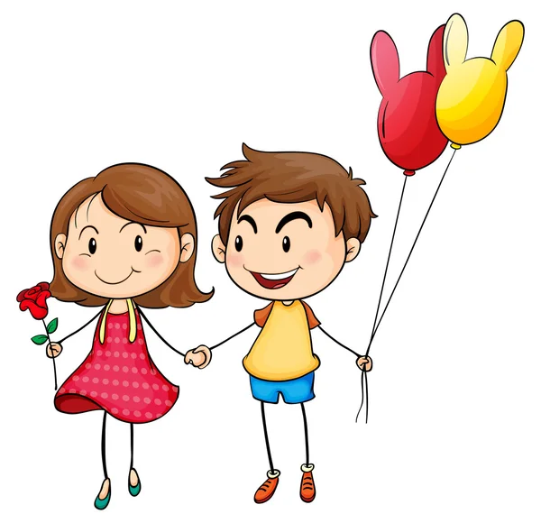 A girl with a flower and a boy with balloons — Stock Vector