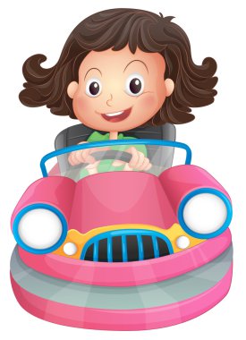 bir genç kız üzerinde pembe bir bumpcar tesisi