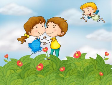 Bay aşk tanrısı ile bahçe içinde birleştirmek