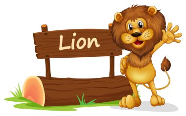 bir aslan duran yanında ahşap tabela