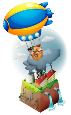 Kids carried by an airship clipart