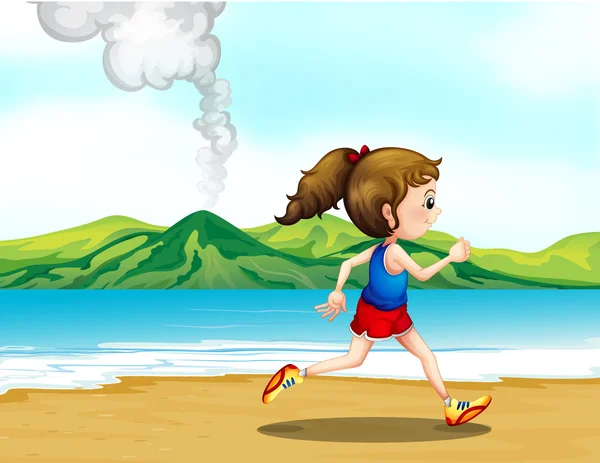 A girl jogging at the seashore — Stock Vector