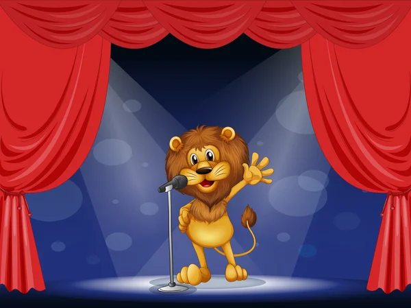 A lion singing at the center of the stage — Stock Vector