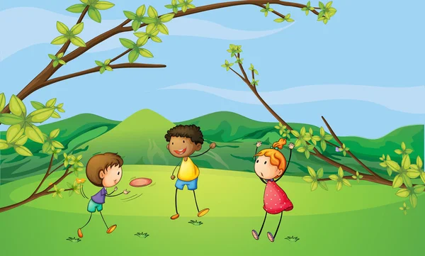 Deux jeunes garçons et une jeune fille jouant — Image vectorielle