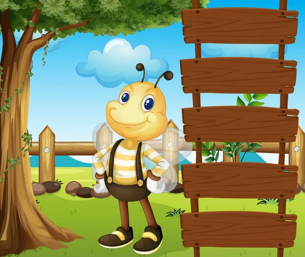 Una abeja junto a una plantilla en blanco — Vector de stock