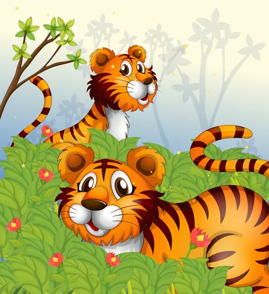 Tigres en el bosque — Vector de stock