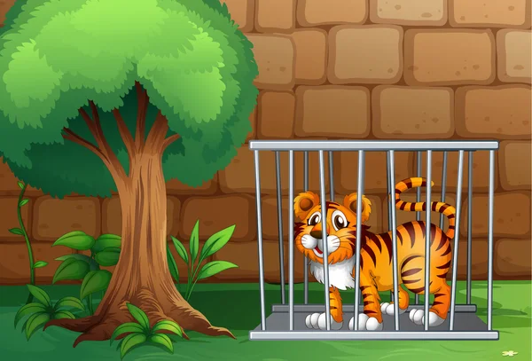 Un tigre dans une cage en acier — Image vectorielle