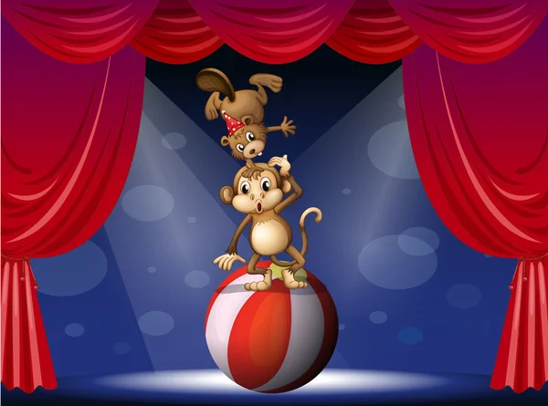 A beaver and a monkey perfoming on the stage — Stock Vector