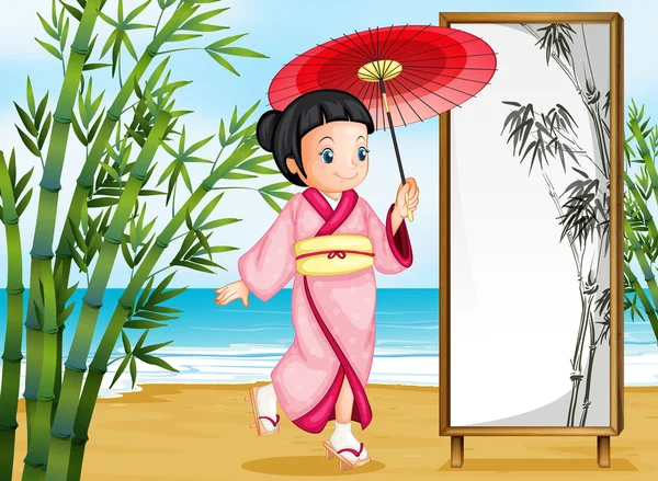En flicka i en kimono klädsel — Stock vektor
