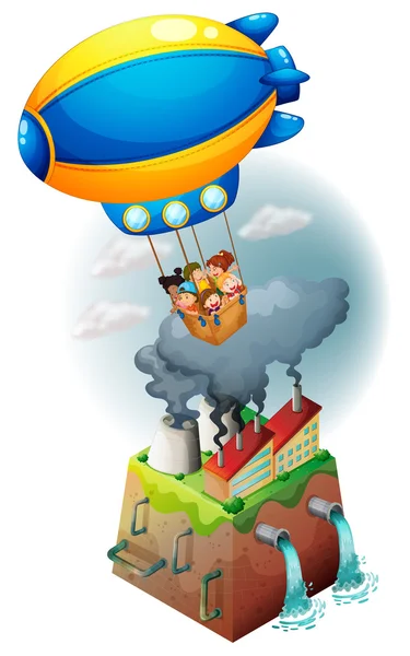 Kids carried by an airship — Stock Vector