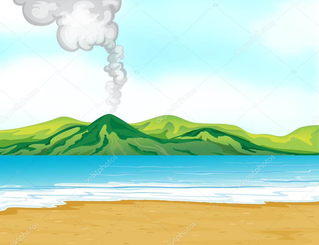 A view of the beach near a volcano