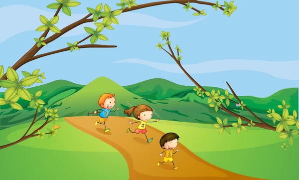丘で遊ぶ子供たち — ストックベクタ